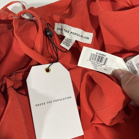 NWT Dress the Population [ XXS ] Alondra Blouson Sheath Dress Poppy‎ Orange - Picture 3 of 14